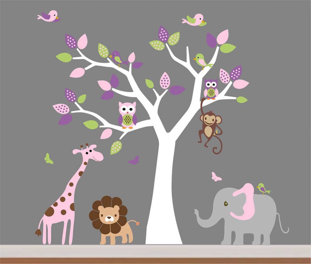 Master Baby Room Wall Decor Nursery Jungle Wall Decal- Tree,Monkey,Elephant,Giraffe baby bedroom wall stickers