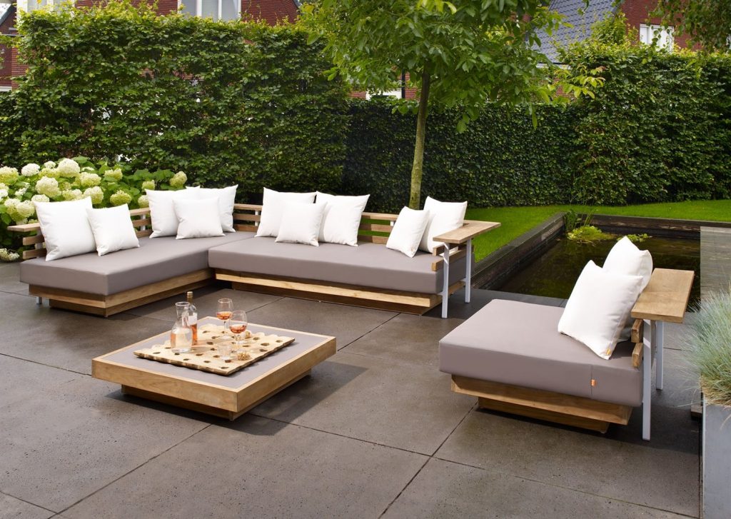 Beautiful Affordable Nice Design Metal And Wood Outdoor Lounge With Grey Sofas Can metal outdoor lounge furniture