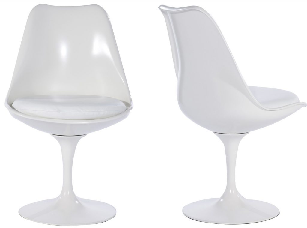 Contemporary Tulip Chair by Eero Saarinen Fiberglass (Platinum Replica) Pictured in White white tulip chair