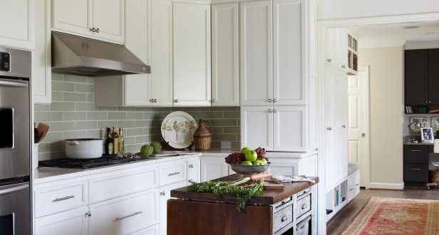 Custom Kitchen Cabinets White Transitional Kitchen With Gray Subway Tile Backsplash Iuhhtvc  616x330 