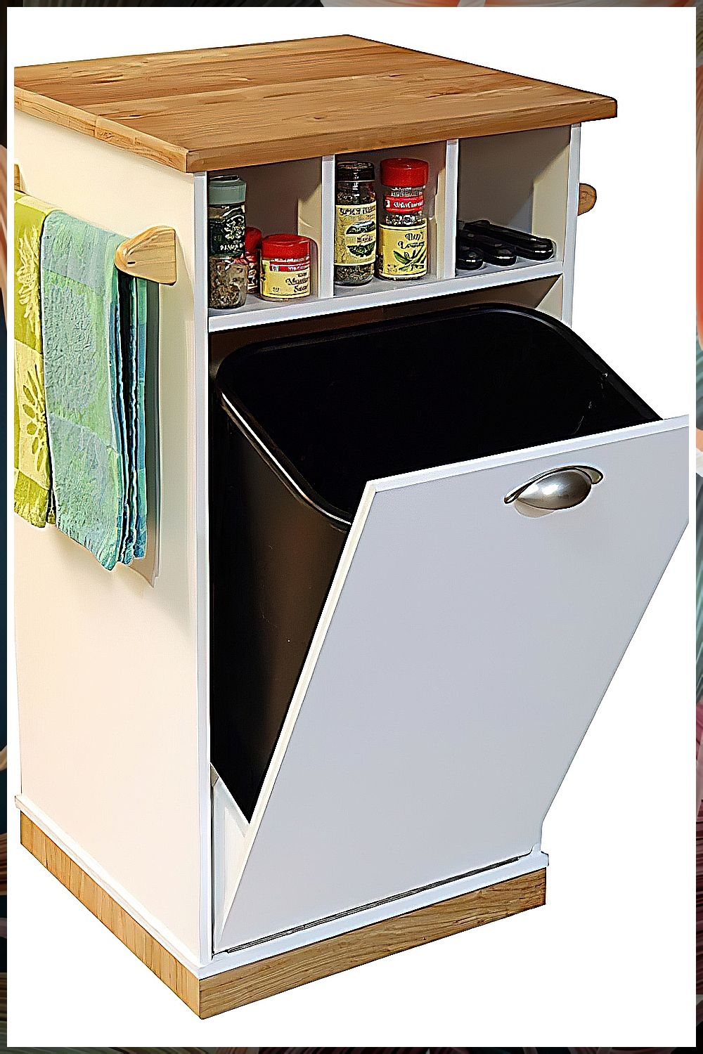 Make Meal Prep a Breeze with a Kitchen
Island Cart Featuring a Built-In Trash Bin