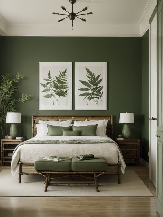 Green Tone Bedrooms: Mixing Patterns and Textures