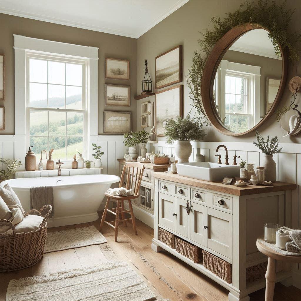 Soft, neutral‌ colors ‍promote ​serenity in your farmhouse bathroom