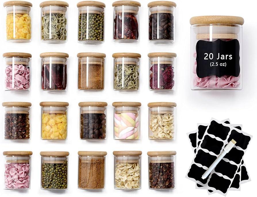 Use clear jars​ for visibility in your small kitchen pantry