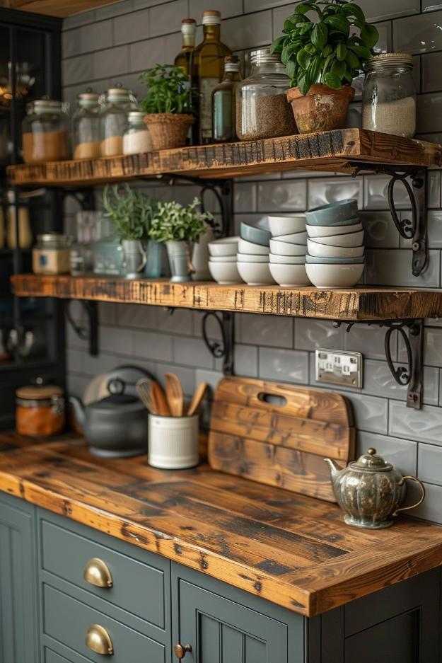 Opt for open⁤ shelving to showcase rustic pottery in your small kitchen