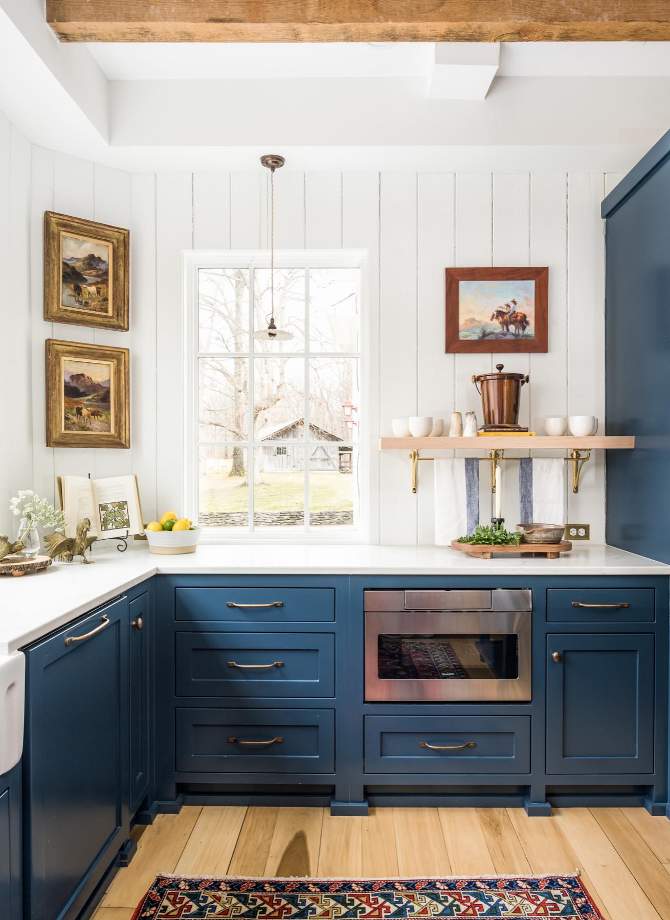 Choose shiplap walls for texture and warmth in your small kitchen