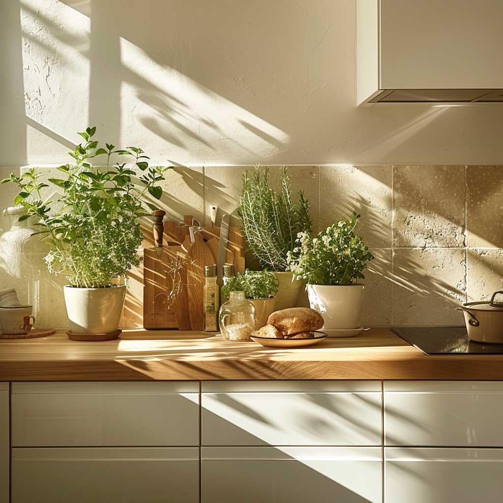 Use ⁤neutral tones complemented by greenery in ​your small kitchen