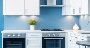 Harmonizing Spaces: The Allure of White Kitchen Cabinets Against Blue Walls